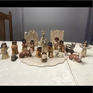 Vintage Gregory Perillo Sagebrush Kids 19 Piece Native American Nativity Scene